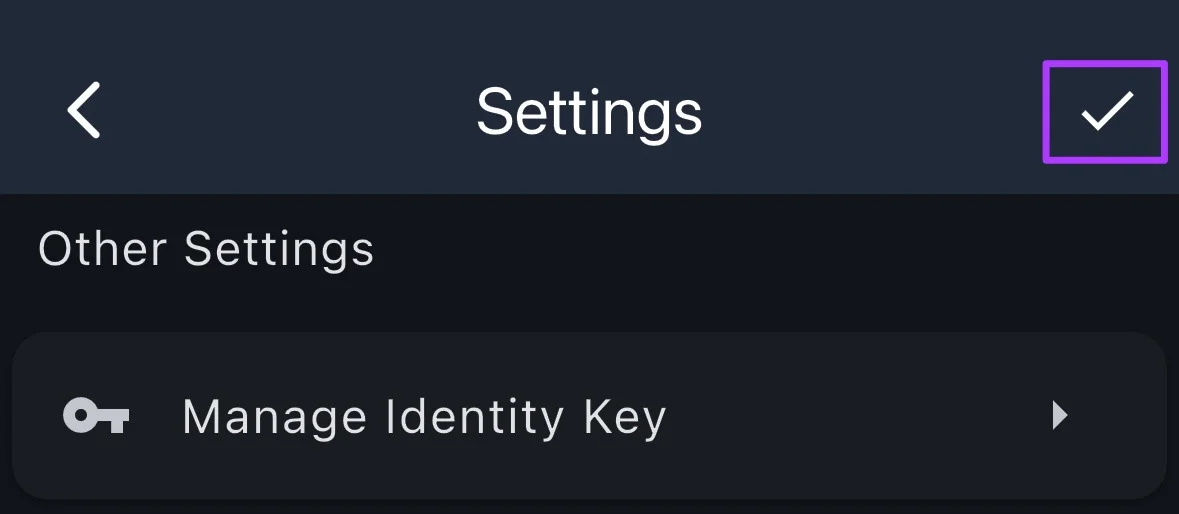 Checkmark save button highlighted in top-right corner
